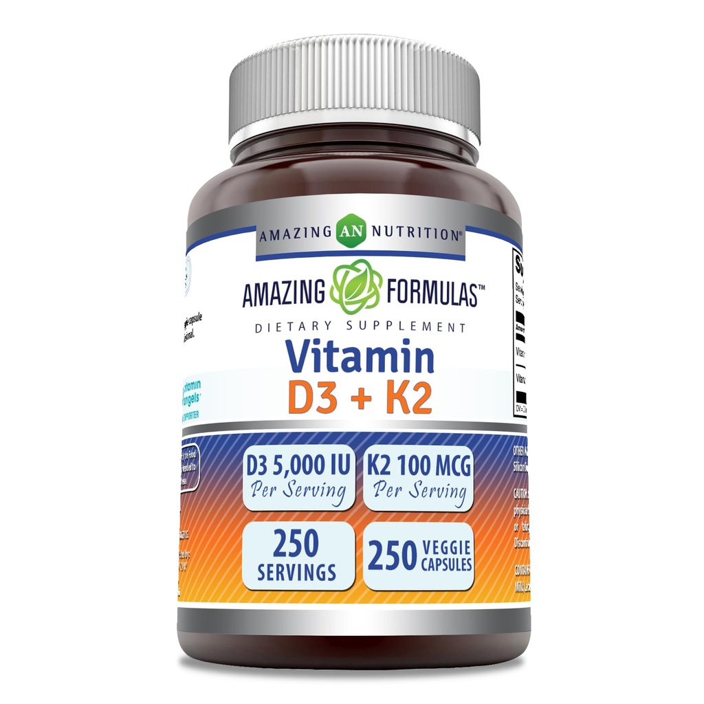Menakjubkan Formulas Vitamin D3 5000 IU dengan Vitamin K2 100 Mcg 124; 250 Vevgie Capsules 124; D3 + K2 Kompleks 12.4; Non-GMO 124; Gluten Free 124; Dibuat di AS