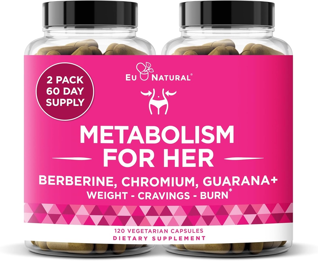 Metabolisme bagi-Nya - Appetite & Metabolism Dukungan bagi Perempuan - Kurb Crauges, Mengurangi Peninapan Caloric & Prolect Feelings of Fullness - Berine, Chromium Picolinate & Guarana - 120 Veg Capsules