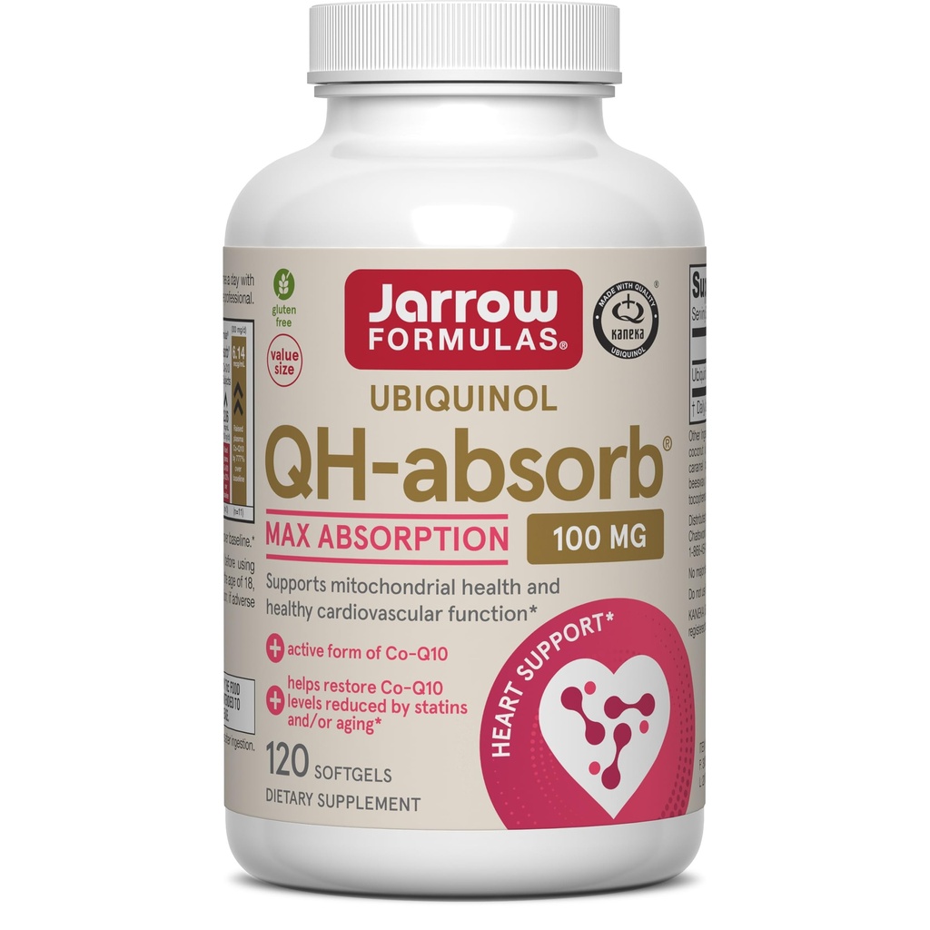 Jarrow Formulas QH-Absorb, 100 mg, Ubiquinol Dietary Supplemen Dietary untuk Fungsi Cardiovaskular Sehat, 120 Softgels, 120 Hari Suppply