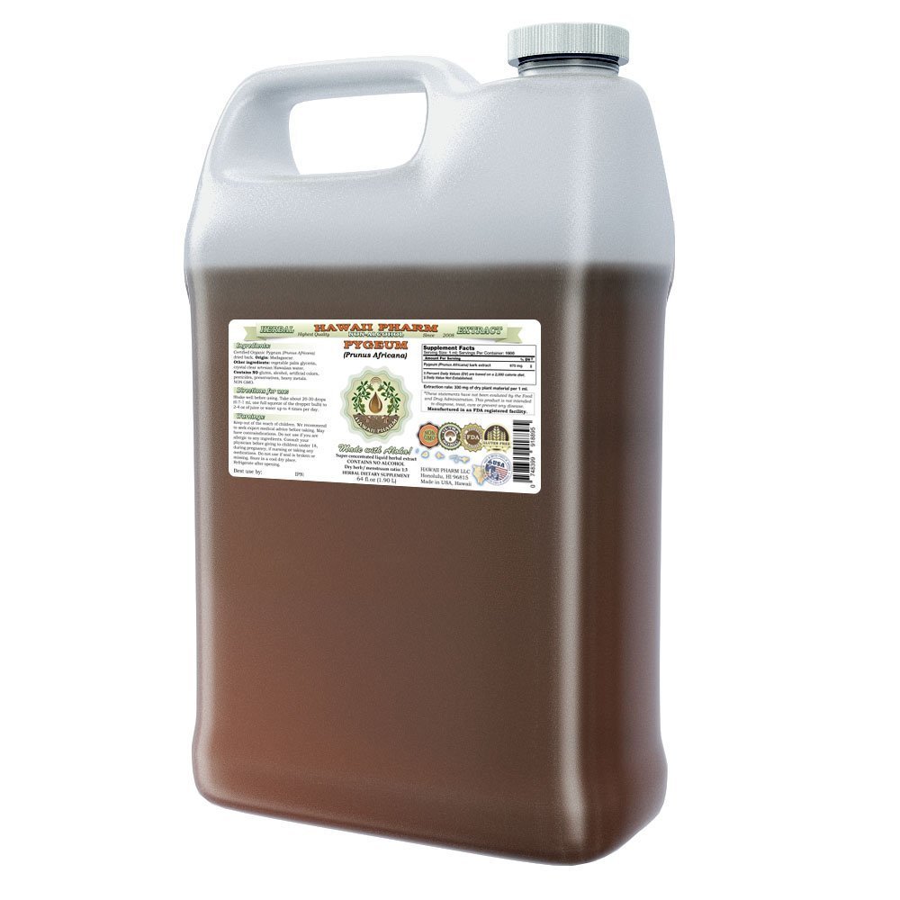 African Cherry Pygeum Alcohol- Free Liquid Extract, African Cherry Pygeum (Prunus Africana) Bark Glycerite Natural Herbal Suplemen, Hawaii Pharm, USA 64 oz