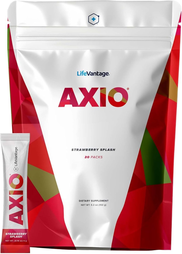 LifeVanage AXIO Community Energy Chowder, Nootropic Supplement, Focus & Mood Support, L-Theanine, Green Tea, B Vitamin, DMAE, Quercetin & Pine Bark, Strawberry, 30 Paket