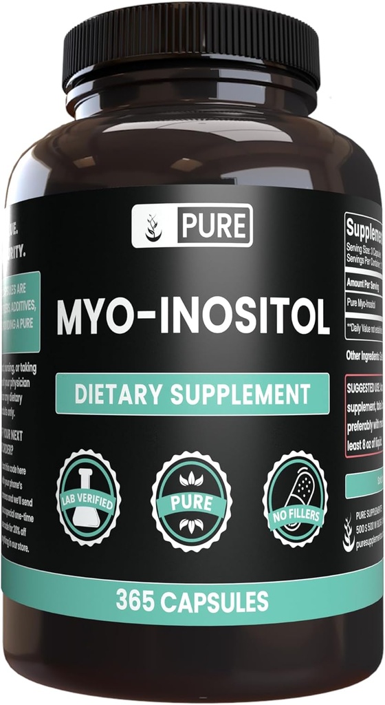 Murni Bahan Myo- Inositol (365 Capsules) Tanpa Magnesium Atau Pengisi Rice, Selalu Murni, Lab Verifikasi