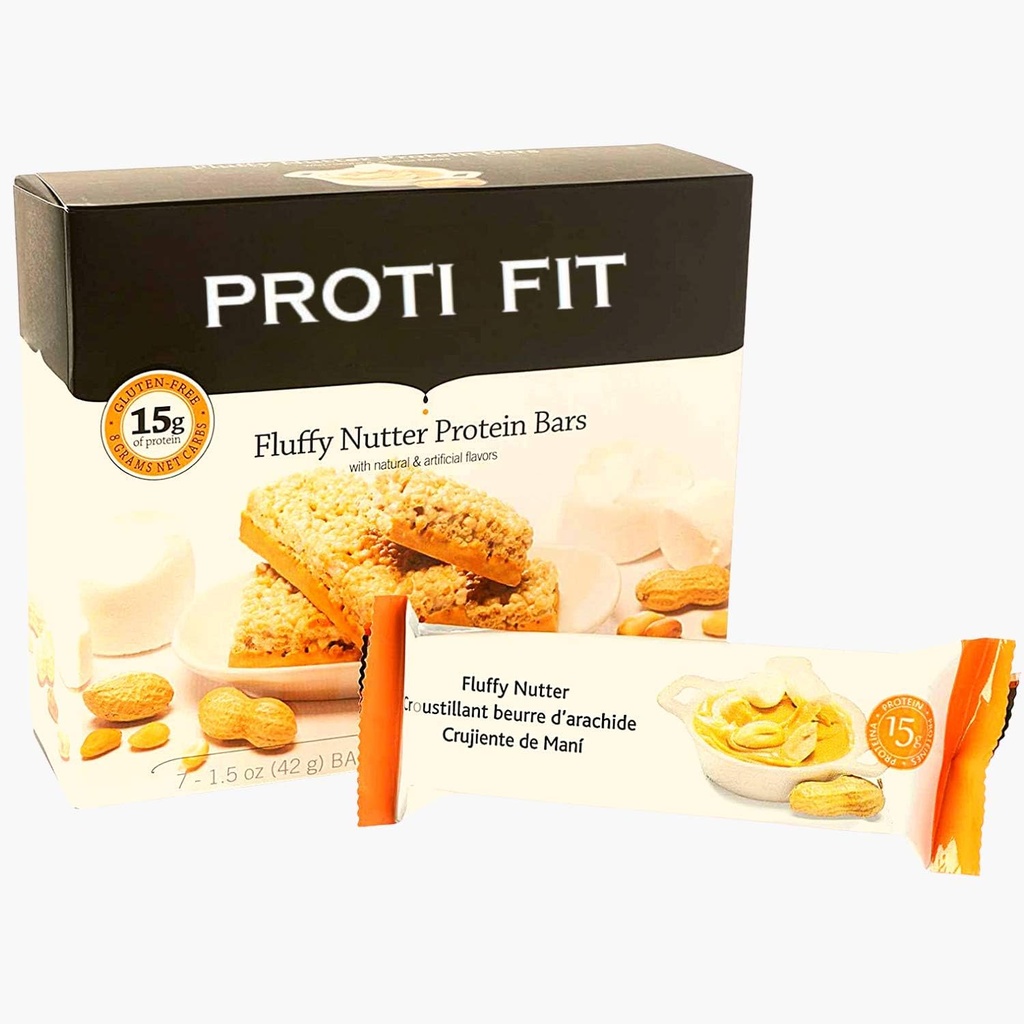 Proti Fit - Fluffy Nutter Low- Carb Protein Bars, Lower-Calorie Snacks for Weight Loss and Heally Meals (Fluffy Nutter, 1 Pack)