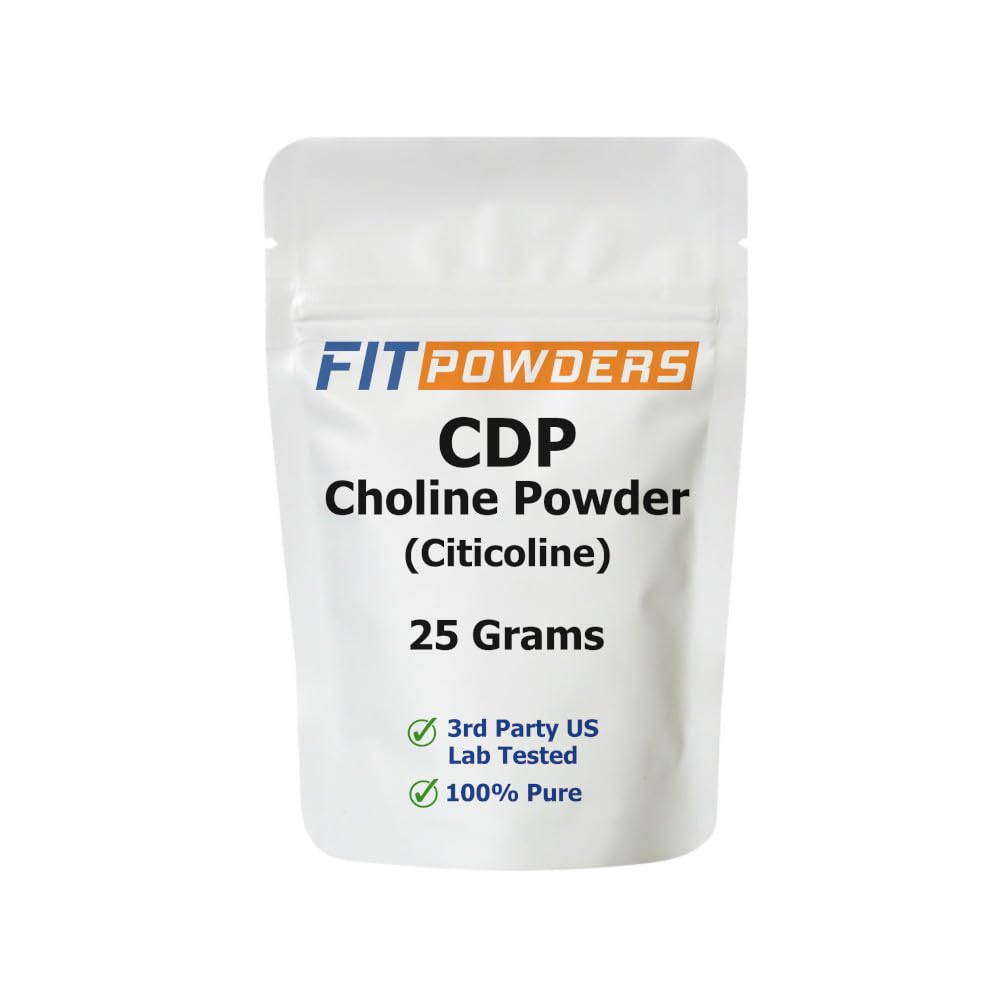 Powder citicoline, Popper Chooline CDP Murni dengan Scoop, Non- GMO, Suplemen Kognitive untuk Memori dan Pembelajaran (25 Grams)