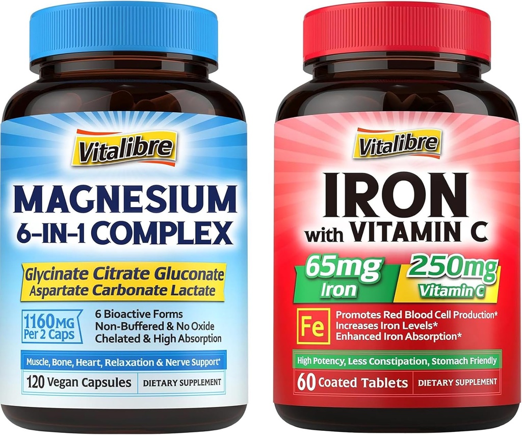 Tambahan Besi dengan Vitamin C 60 Tablet & 6 dalam 1 Magnesium Kompleks 120 Kapsul