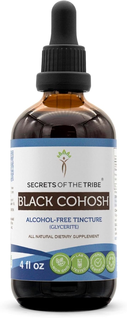 Rahasia Suku Hitam Cohosh Tincture Alcohol-Extract Bebas, Tinggi Potency Herbal Drops, Tincture Dibuat dari Cohosh Hitam Berguna Berguna (Cimicifuga Racemosa) Dried Root 4 oz