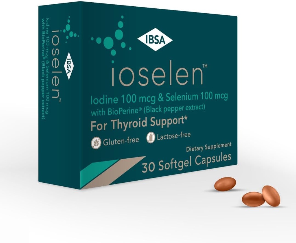 Ioselen - Tambahan Dukungan Thyroid - 100 mcg Selenium, 100 mcg Iodium, 5mg BioPerine - 30 Soft- Gel Caps untuk Increased Bioavability dan Absorpsi - Bebas Gluten- Bebas, Lactoe- Free, Sugar- Bebas, Non-GMO