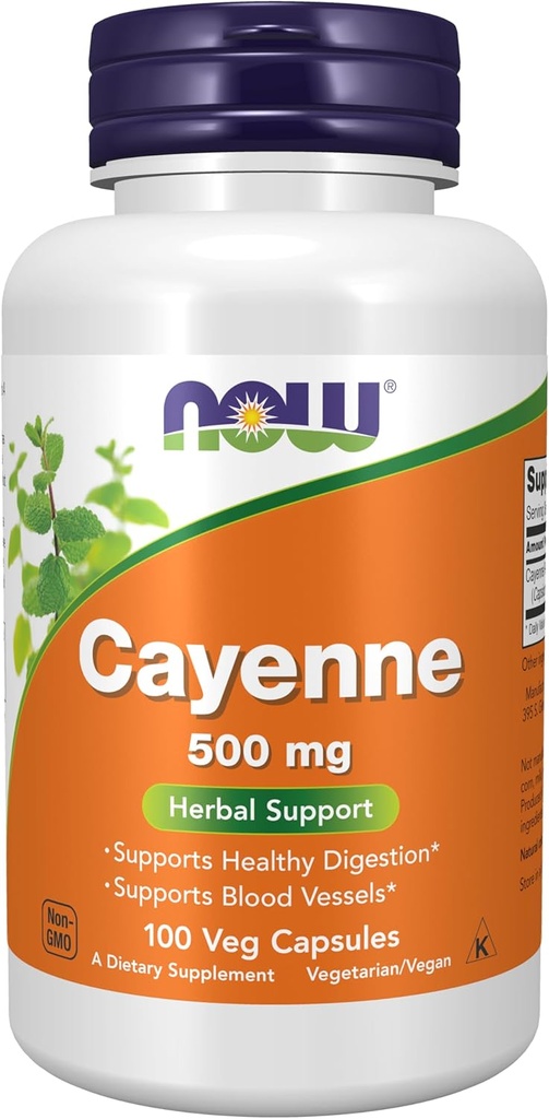 NOW Foods Suplemen, Cayenne (Capsicum annuum) 500 mg, Herbal Dukungan, 100 Veg Capsules