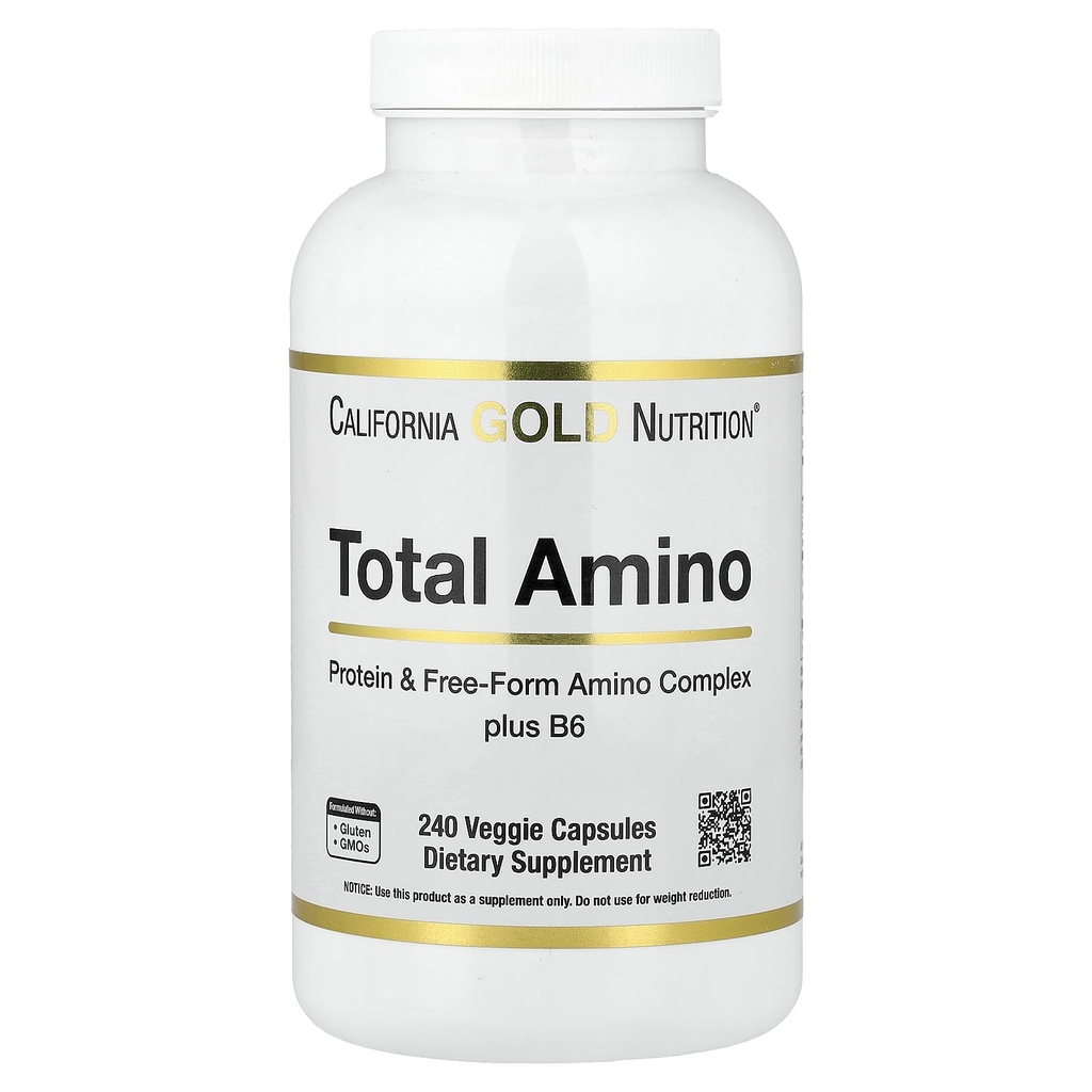 California Gold Nutrition Total Amino dengan Vitamin B-6, dan 20 Amino Blud, 240 Veggie Capsules