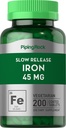 Piping Rock Iron Suplement 45 mg 124; 200 Tablet 126; untuk Perempuan & Pria & Pria 124; Peluncuran Ferrous Lambat Sulfate 124; Vegetarian, Non-GMO & Gluten Bebas
