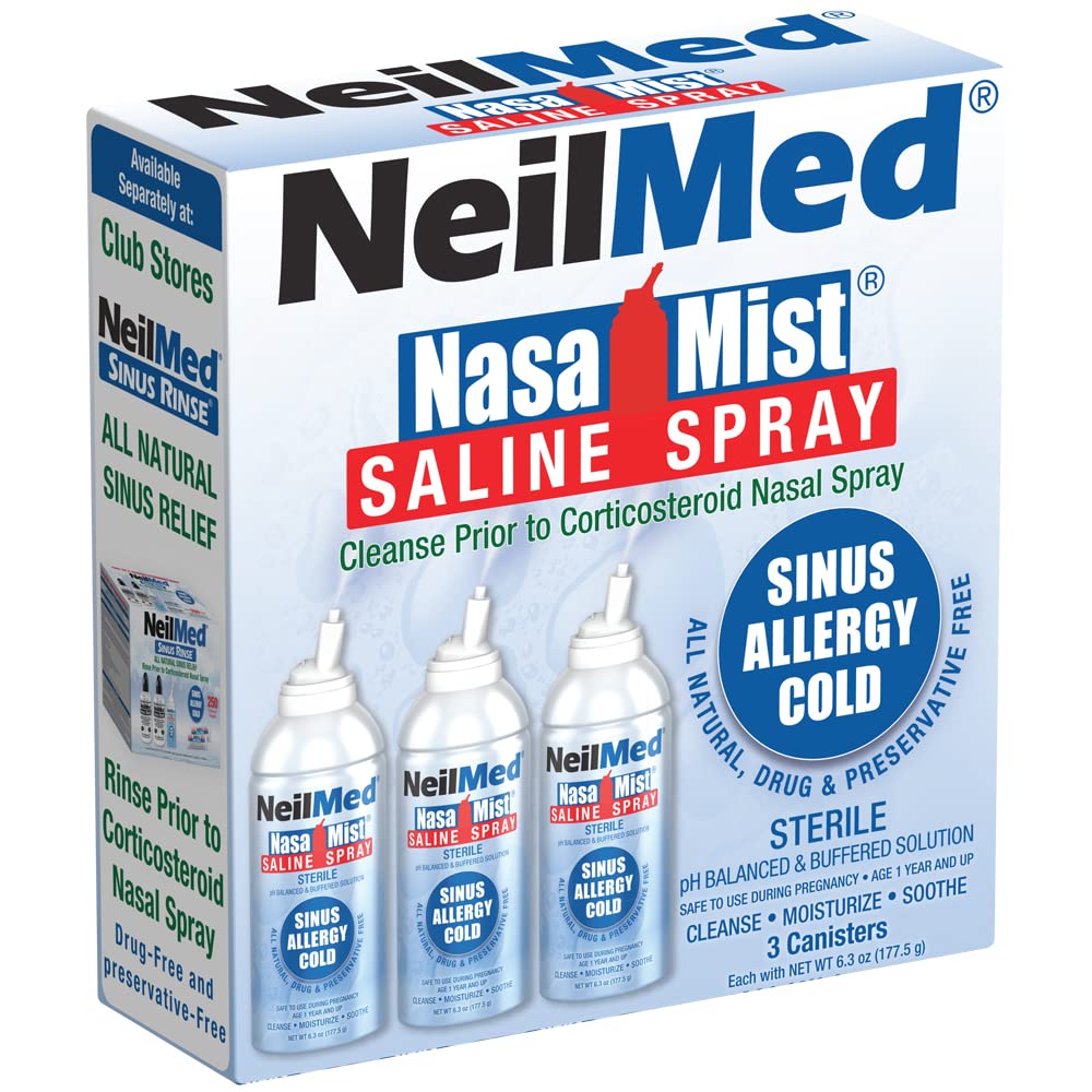 NeilMed NasaMist Isotonic Saline Spray. Soothe, Moisturize and Cleanse Using Specially Designed tip. 177mL. Contains 3 NasaMist canisters