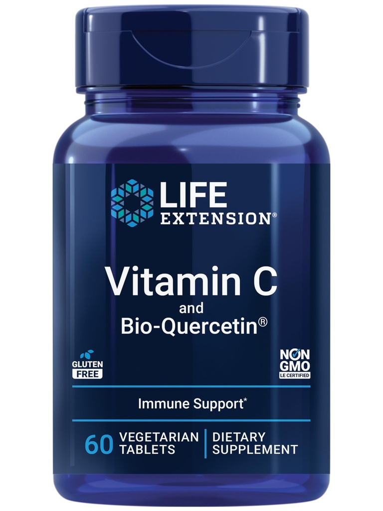 Ekstensi Hidup Vitamin C dan Bio- Quercetin ®, Cardiovaskular Suplemen Kesehatan, Dukungan Imune, Sangat menyerap, kuiri C, Gluten Bebas, Non-GMO, Vegetarian, 60 tablet