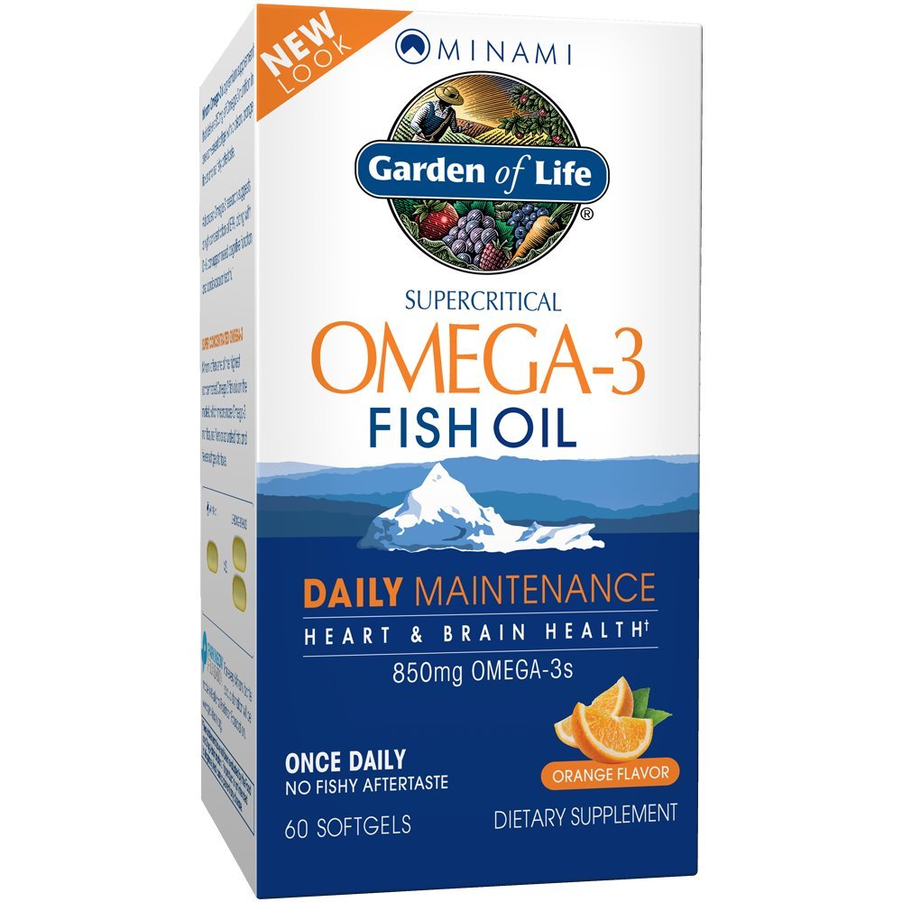 Garden of Life Fish Oil Omega 3 EPA / DHA for Natural Brain Fungsi, Heart & Mood, 850mg Fatty Acids Suplemen, Minami - Orange Flavor Ultimate Sekali Harian, 60 Softgels 124; Two Month Supply, Gluten Free