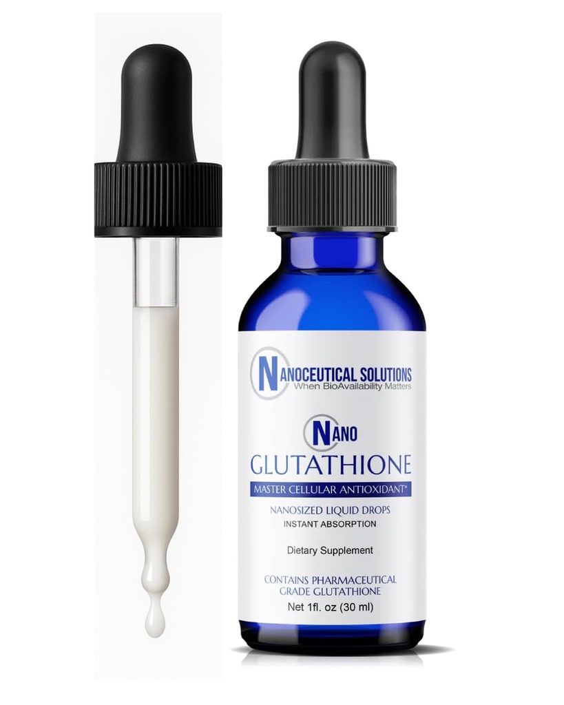 Nano Glutathione Drops by Nanoceutical Solutions, Farmasi Tingkat Cair Suplement Suplement, Ultra- Efisien Absorpsi, hingga 8 kali lebih tinggi dari Glutathione Capsules 124; 30
