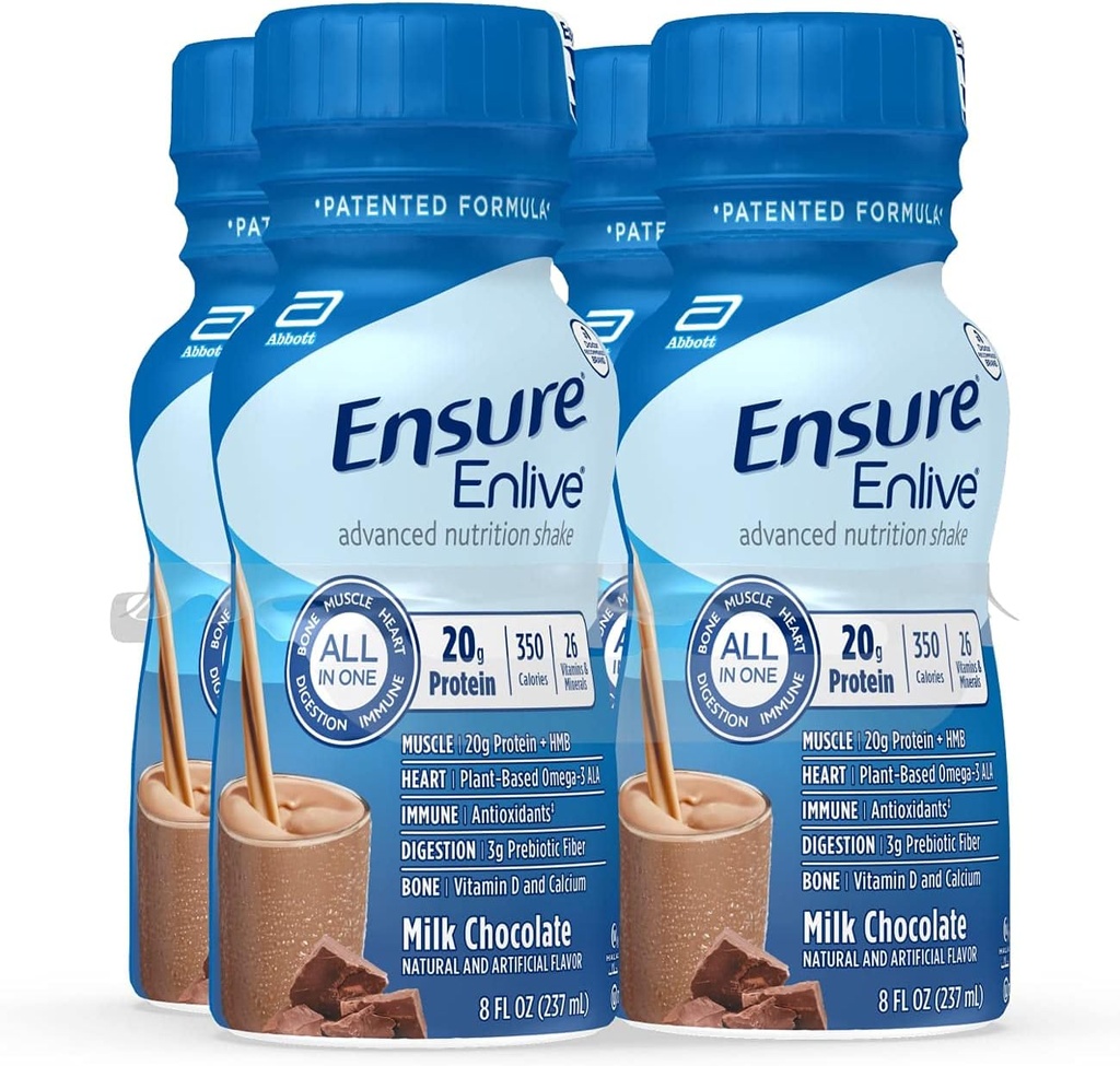 Pastikan Enlive Meal Replacement Shake, 20g Protein, 350 Kalories, Advanced Nutrition Protein Shake, Milk Chocolate, 8 Fl Oz (Paket 4)