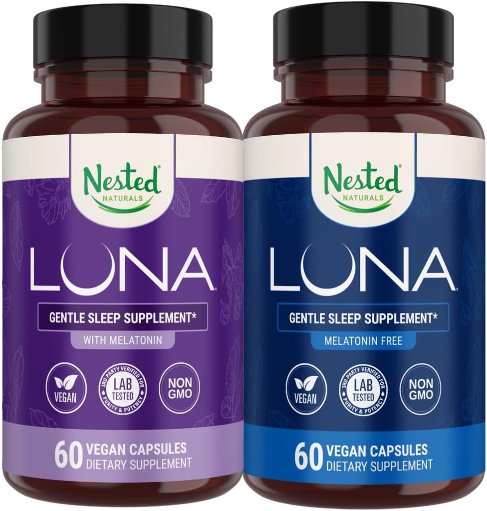 Sarjana Natural Sleep Aid Bundle 124; Luna & Luna Melonain- Free Sleeping Pills with Natural Ingreations Melonalin, Valarien, & More (120 Count)
