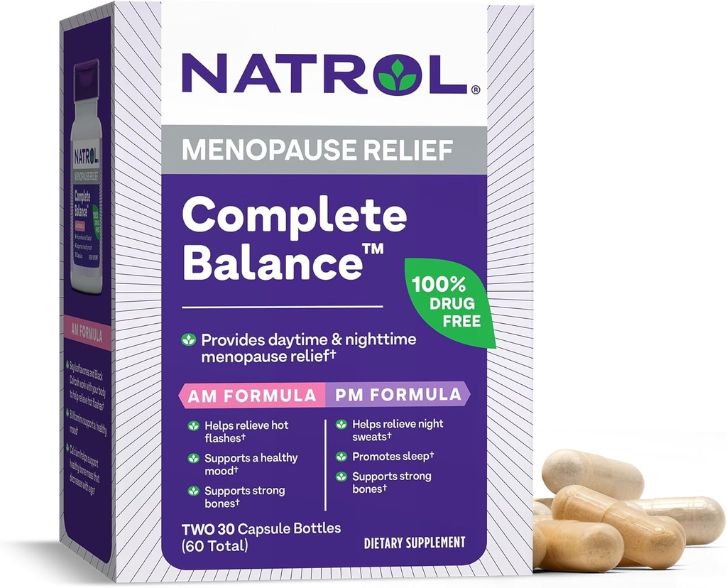 Natrol Keseimbangan Lengkap, Tambahan Dieter untuk Bantuan Menopause, A.M. / P.M. Menopause Bantuan untuk Perempuan, 60 Kapsul, Sampai dengan 30 Hari Supply