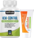 Bundle - Hem-Control Vegan Digetical Supplemen Digetical (180 Count) dan Alleviate Natural Heemperhoid Relief Cream untuk Pembakaran, Geledah dan Pembengkakan (1.7 oz) Plus 2 Traveler-Ukuran Tubes