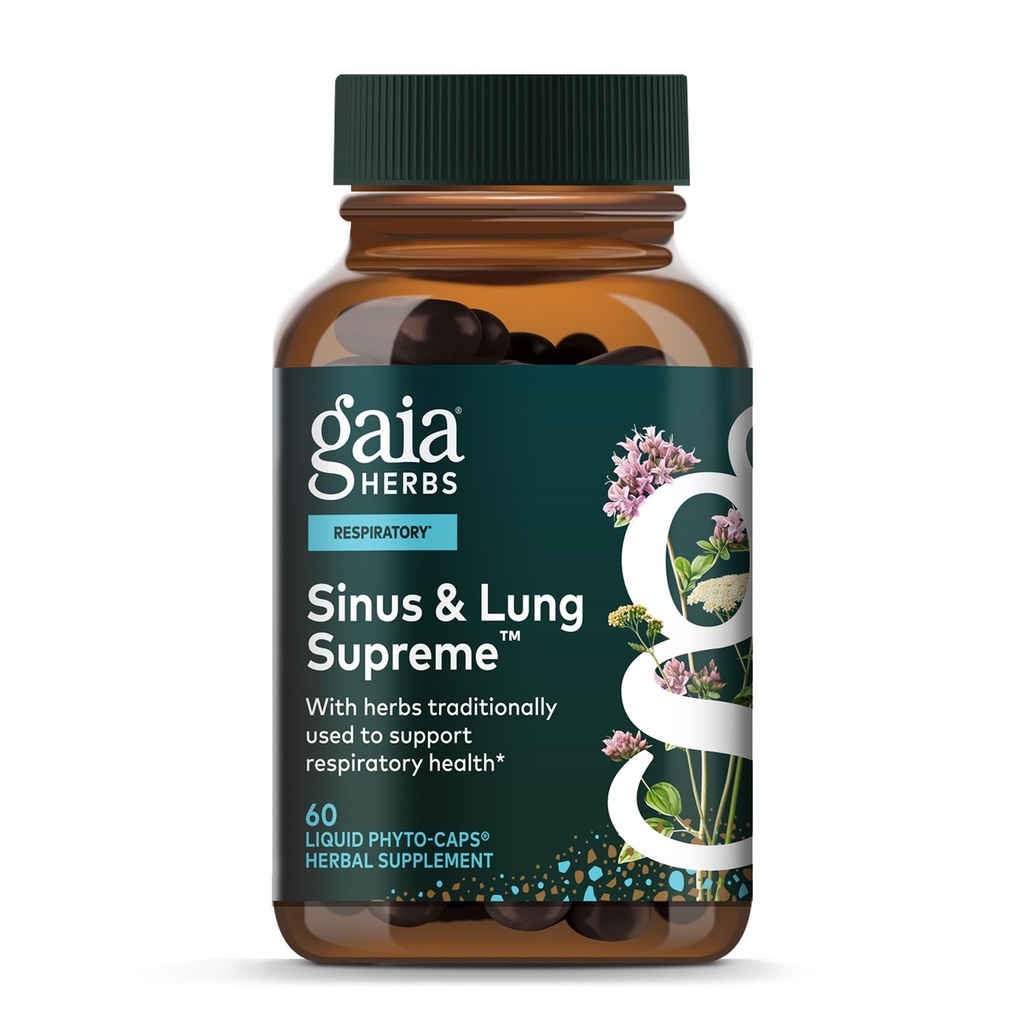 Gaia Herbs Sinus & Lung Supreme Supplemen Dukungan Lung untuk Kesehatan Respiratory - Sinus Dukung -Vegan, Gluten- Free & Dairy Free - Plant-Based Formula-60 Capsules