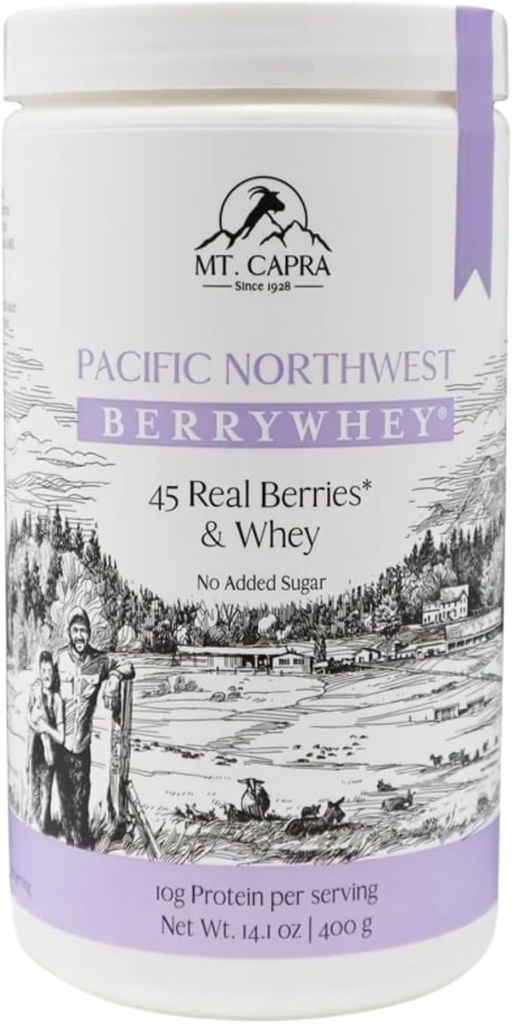 Gunung Capra Pacific Northwest BerryWhey 124; Non- GMO Penggantian Meal Shake High di Antioksidants dengan Locally Grown Blueberry, Aronia Berry, dan Goat Whey Protein 124; 10 Servings - 14.1 oz
