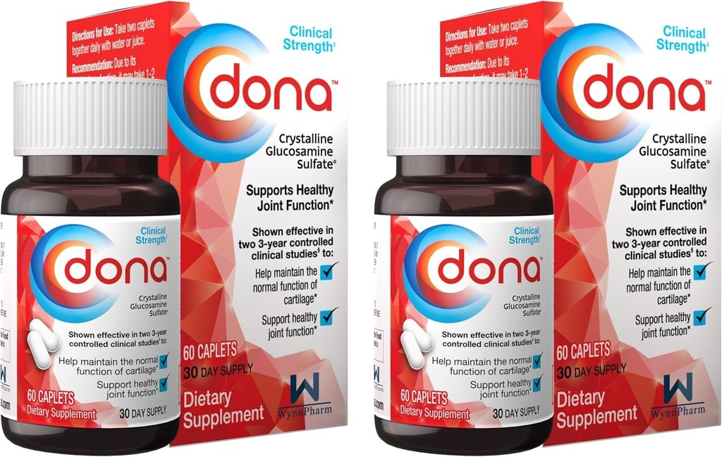 WynnPharm Dona Crystalline Glucosamine Sulfate, 750 Mg, Bersama Pil Komitmen Knee & Dukungan Kesehatan Gabungan, 750 Mg, 60 Count (2 Pack).