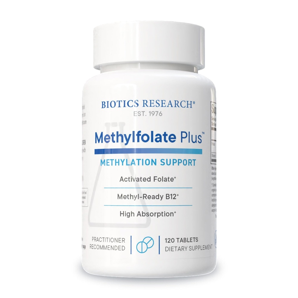 Riset Biotika METHYLFOLATE Plus ™ Methylfolat, Bioactive Folate + B12, Supports Cardiovascular Health, Nerve Health, Methylation Support, Homesteine Levels. 120 Tablet