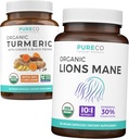 Turmeric & Lions Mane (1 - Bulan Supply) Mindful Turmeric Bundle of Organic Turmeric Curcumin with Black Pepper & Ginger (120 Caps) & Organic Lions Mane Mushroom 10: 1 Ekstrak (60 Caps)