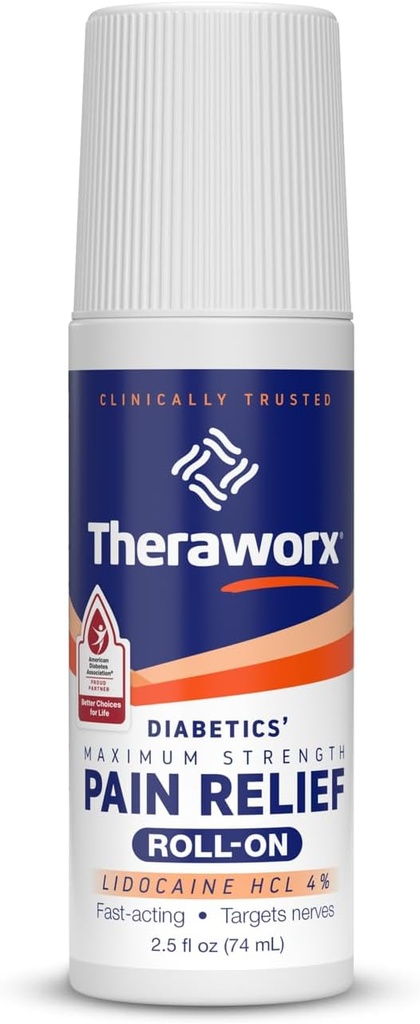 Theraworx Maksimal Kekuatan Diabetics 'Relief Rolls-On dengan Lidocaine - 2.5 oz - 1 Count