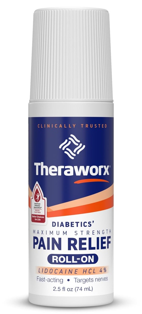 Theraworx Maksimal Kekuatan Diabetics 'Relief Rolls-On dengan Lidocaine - 2.5 oz - 1 Count