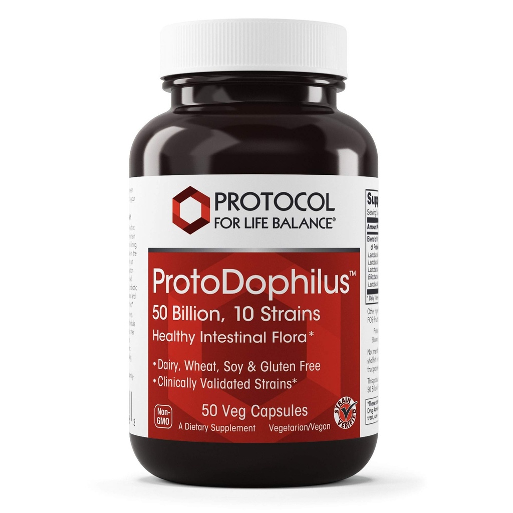 PROTOCOL UNTUK HIDUP BALANCE - Protodophilus - 50 Milyar, 10 Strains - Healthy Intestinal Probiotic Flora untuk mendukung Fungsi Digetical dan Imune Health - 50 Veg Capsules