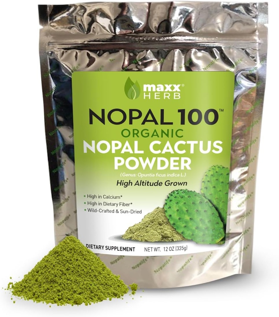 Maxx Herb Organic Nopal Cactus Powder, for Healthy Dibuble & Imune Dups, High in Dietary Fiber, Calcium & Vitamin C, Vegan, Non-GMO dan Gluten Free - 12 Oz Bag