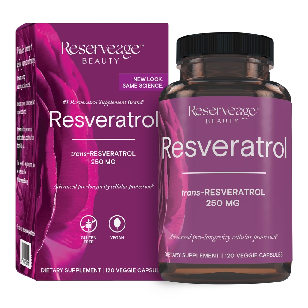 Reveage Beauty, Resveratrol 250 mg, Antioksidant Suplement for Heart and Cellular Healthy Aging and Imune System, Paleo, Keto, 120 Capsules