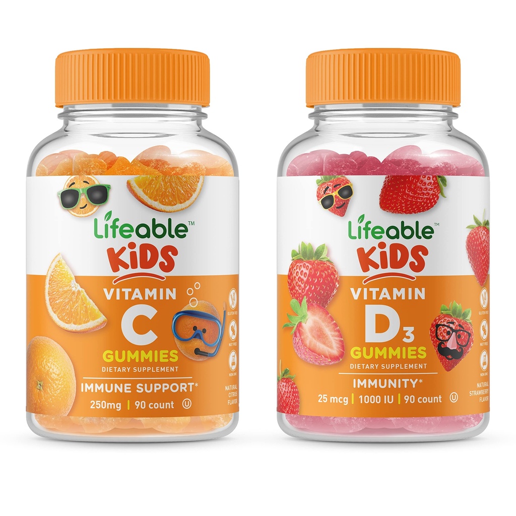 Lifeable Vitamin D Kids + Vitamin C Kids, Gummies Bundle