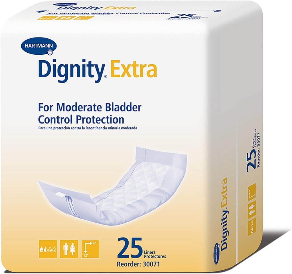 Dignity Extra Incontinence Liner for Men and Women - Bladder Leak Pads, Moderate Absorbency - Satu Ukuran Paling Besar, 4 di x 12 dalam, 25 Cacah, 1 Pack