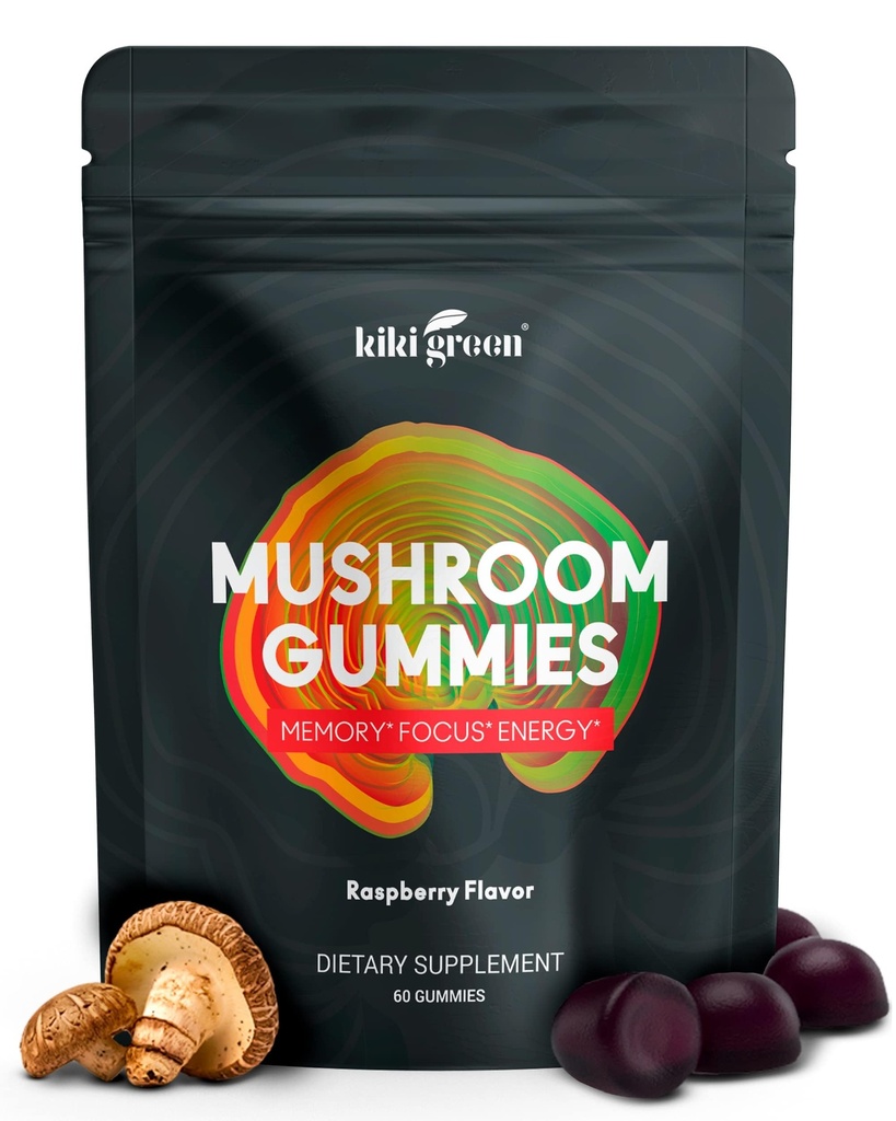 KIKI Green Mushroom Gummies with Lion 's Mane and 9 Adaptogen Superfood Blend