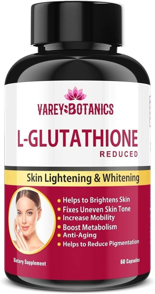 SPEC VAREY BOTANICS L- Glutathione Skin Whitening dan Lightening Capsules with Vitamin C & E, Biotin dan Grape Seed Extract-1000 mg-for Men and Women - 60 Capsules