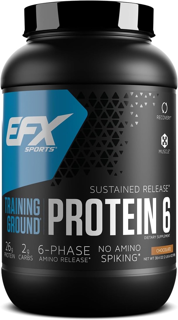 EFX Sports Training Ground Protein 6: 124; Whey Isolate & Konsentrat, Egg White, & Pea Protein 124; 26g 6-Source SubstainExtainProtein 124, 32 porsi (Coklat)
