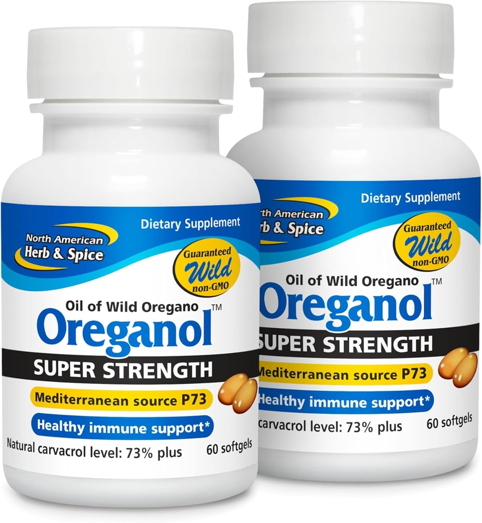 Amerika Utara Herb & Spice Super Kekuatan Oreganol P73 - Kembungkus 2, 60 Softgels - Dukungan Sistem Imune - Vegan Friendly Wild Oregano - Non-GMO - 120 Total hamba