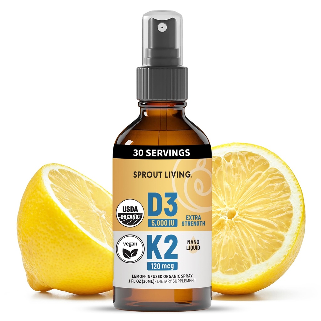 Vitamin D3 5000 IU (Lichen) + K2 120 mcg (Ferwered Chickpea), Immune, Bone & Heart Health dengan Calcium Absorpsi 124; Trace Mineral, Lemon & Citrus, Sugar Free, Spray (1 FL OZ, 30 pelayan)