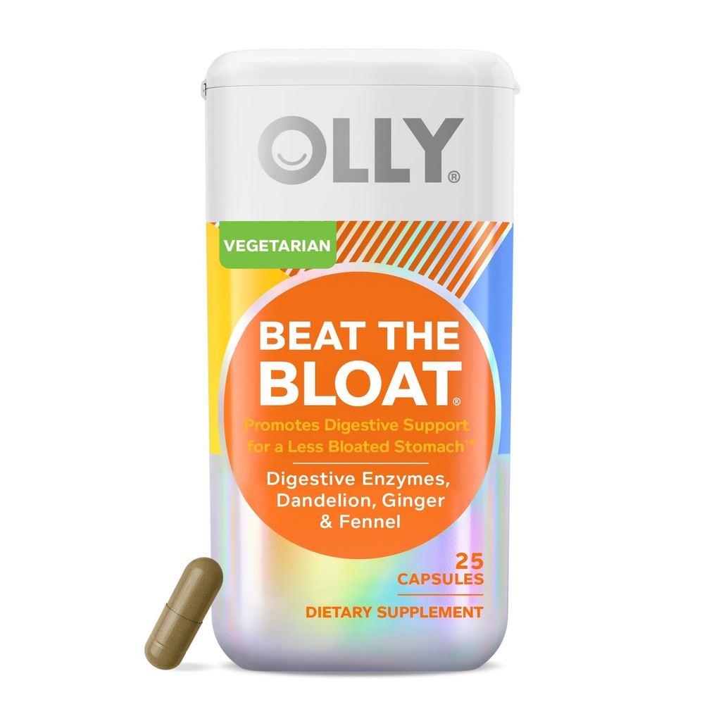 OLLY Beat The Bloat Capsules, Digetsy Support Enzymes, Suplemen Perempuan - 25 Count