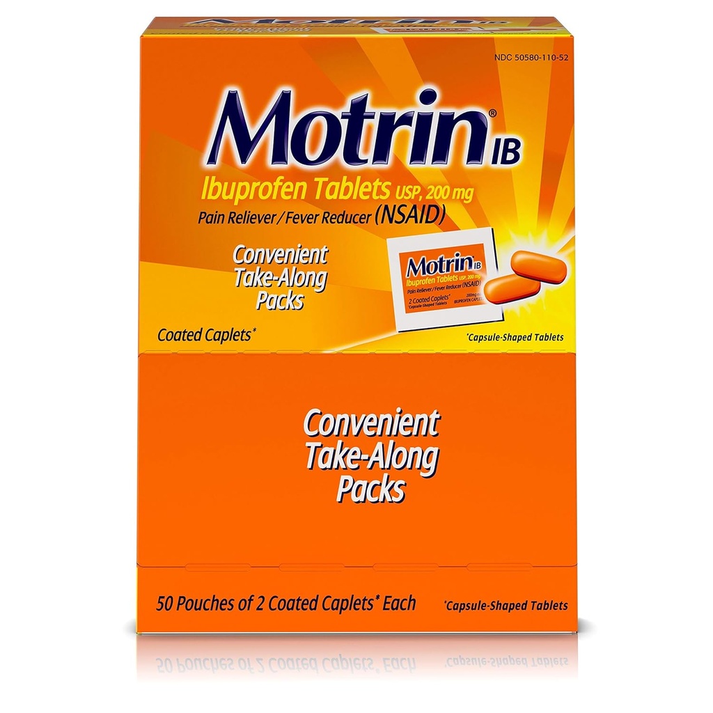 Motrin IB - Ibuprofen Tablet, Two Tablet Per Packet, 50 Paket Total, Satu Kotak