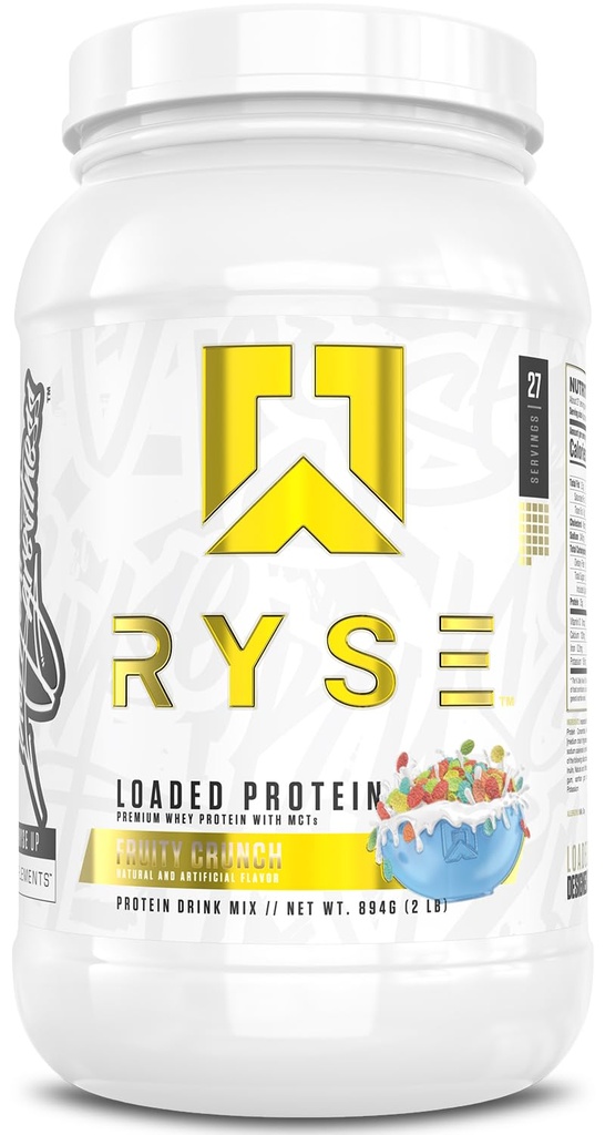 RYSE Loaded Protein Powder - Fruity Crunch - 25g Whey Protein Isolate & concentrate with Prebiotic Fiber & MCTS - Low Carb, Low Sugar, Digestive- Friendly - 27 lb Tub Tub