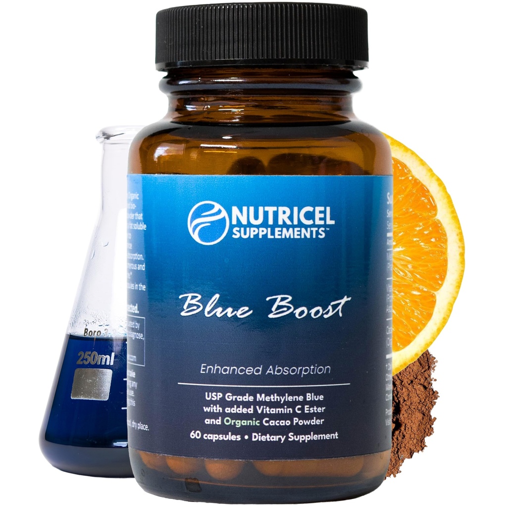 Nutricel Methylene Blue Capsules - Pharmaceutical Grade Supplement - Trusted Made in America Brand - 12mg (USP Reference Compliant) dengan Vitamin C Ester Enhanced Absorpsi - Pihak Ketiga Diuji (60ct)