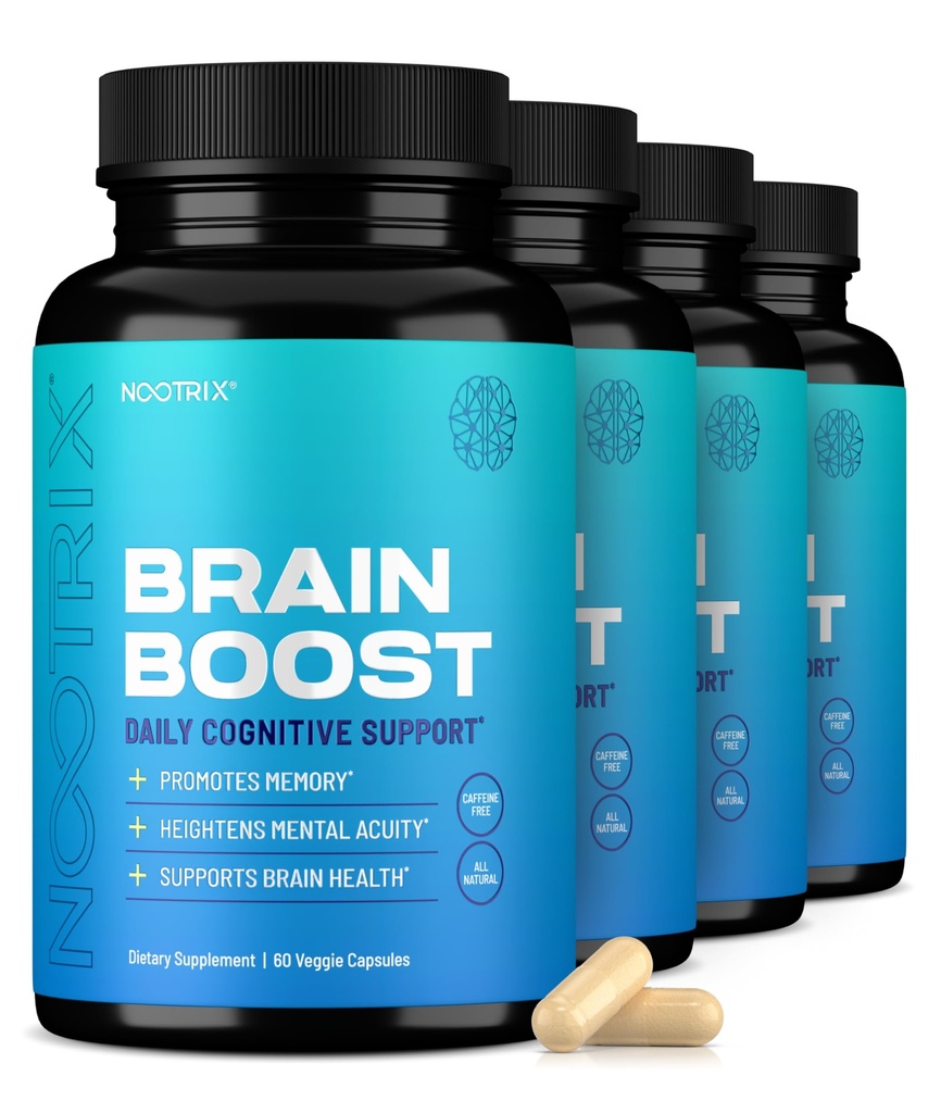 Nootrix Brain Boost Nootropic Supplement (Pendukung Ingatan, Fokus Mental), Kognitive Health & Energy & Energy 124; Caffeine- Free, Promotes Heally Mood & Brain Fungsi & Gingko Biloba & DMAE 12440 Capsules