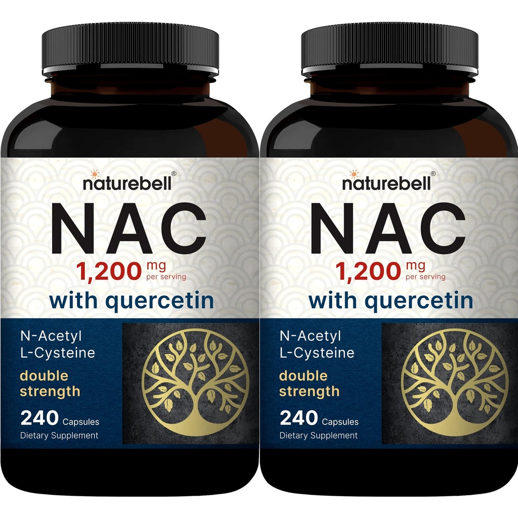 2 Paket Tambahan NAC (N-Acetyl Cysteine) dengan Quercetin, 1.200 mg Per Serving, 480 Capsules 124; Double Power Antioksidant Dukungan untuk Imune, Liver, & Lung Kesehatan - Non-GMO