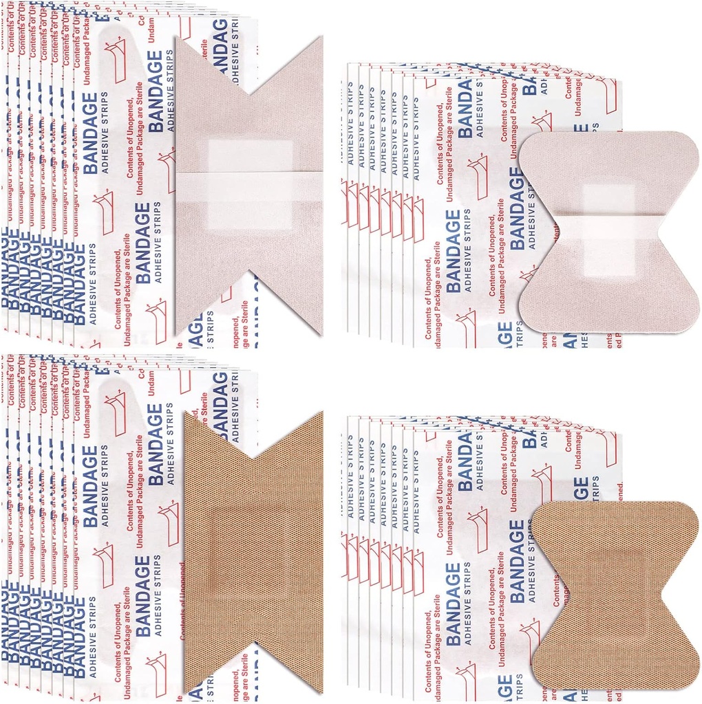 Sinmoe 100 Pieces Flexible Fabric Adhesive Bandages Knuckle and Fingertip Bandages Variety for Wound Care Bulk Pack for First Aid Kits in 2 Simes, 3 x 1.5 Inch, 1.8 x 2 Inch (Brown)