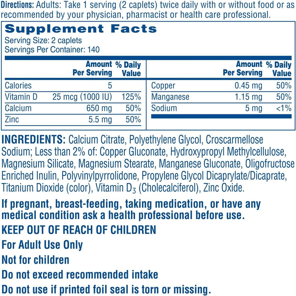 Maksimum Plus Citrals, Sangat Soluble, Easily Digested, 630 mg Calcium Citrate dengan 1000 IU Vitamin D3, Sone Health Suplemen, Caplets, 280 Count (Paket 1)