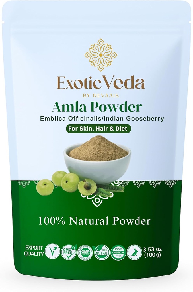 Amla Powder 124; 100% Pure & Natural India Gooseberry 124; Ayurvedic Herbal Suplement for Hair Care, Skin Glow & Wellness 124; Non- GMO, No Additives, Preservations or Filler