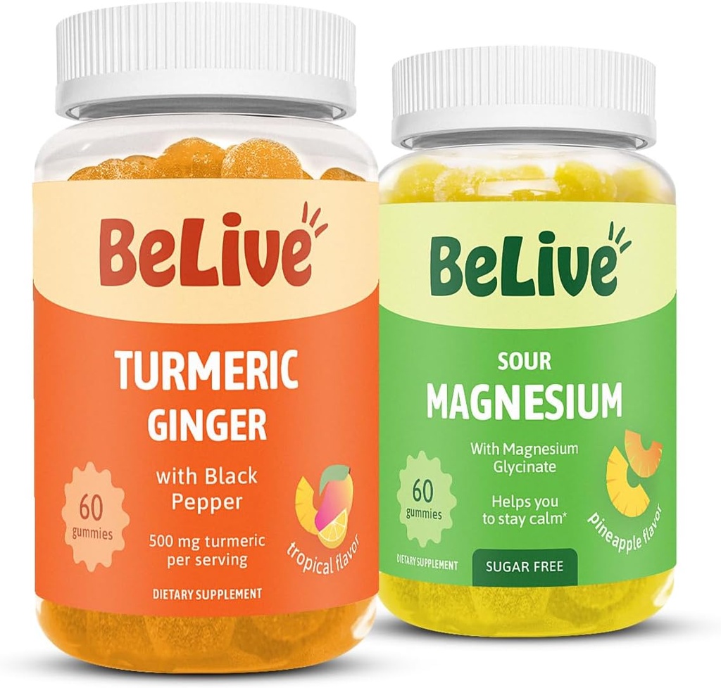 BeLive Bundle Magnesium dan Turmeric Gummies untuk Relaksasi, Tidur, Inmune Dukungan dan Dukungan Mobilitas