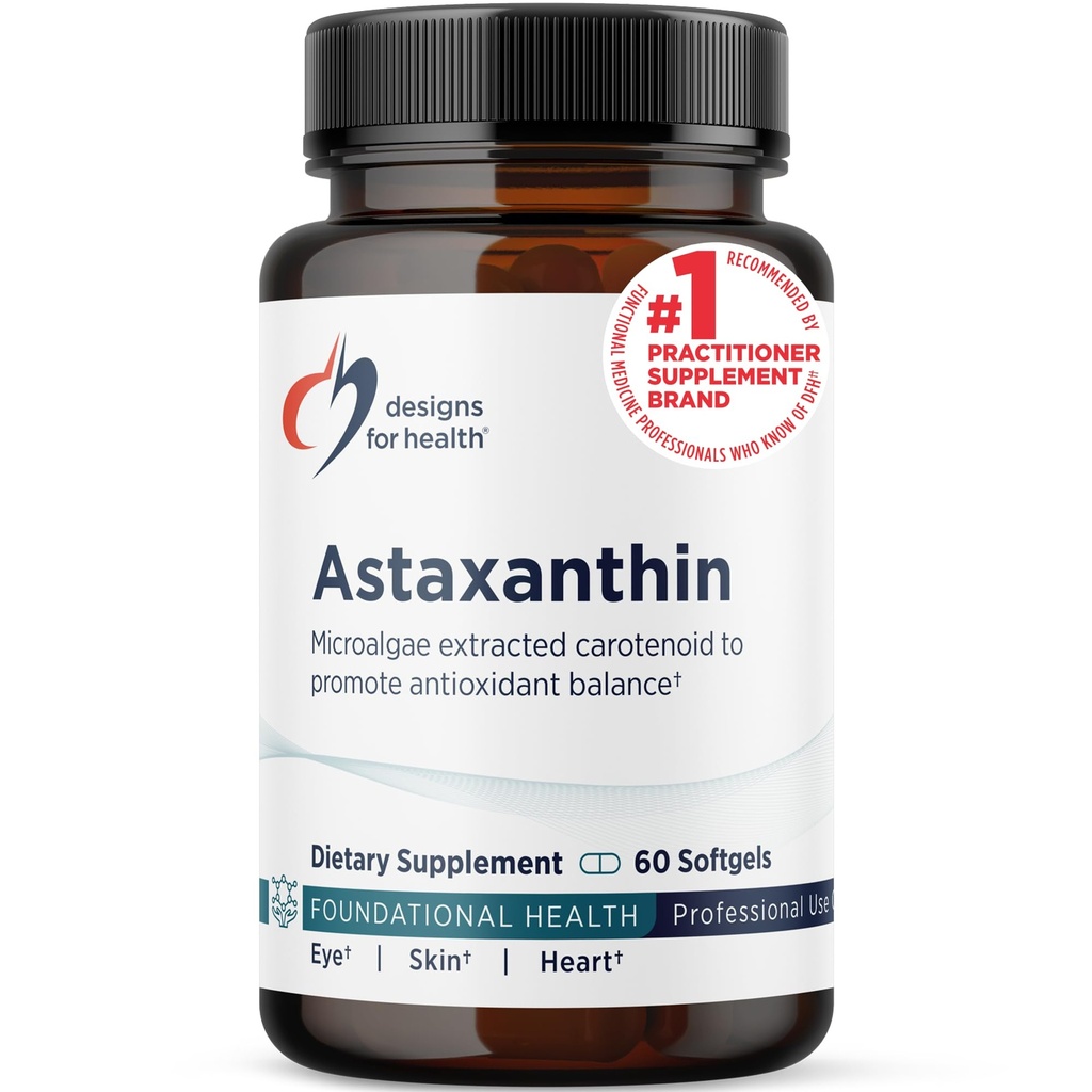 Desain untuk Kesehatan Astaxanthin - Mikrosalgae (Haematococcus Pluvialis) Ekstrated Carotenoid Antioksidant Suplemen - Dukungan untuk Kardiovaskular, GI, Skin + Eye Health (60 Softgeels)